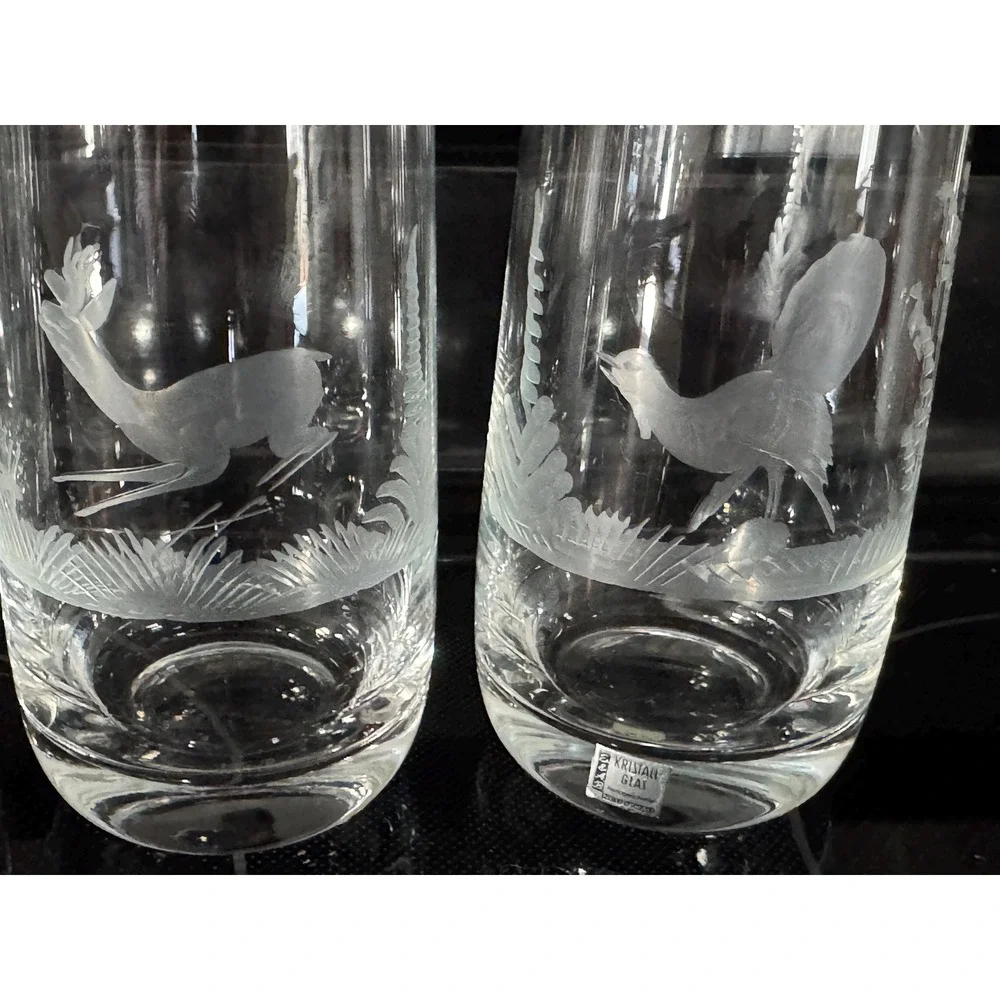 VTG E&AB Kristallglas Germany Wildlife Crystal Highball Set 6 Etched EUC RARE!